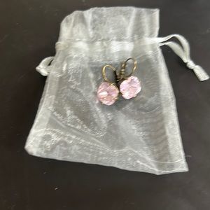 Drop Earrings - Gold metal with a pink gem